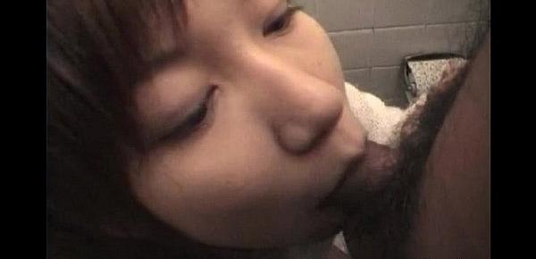  Aroused Asian babe sucks on the sausage